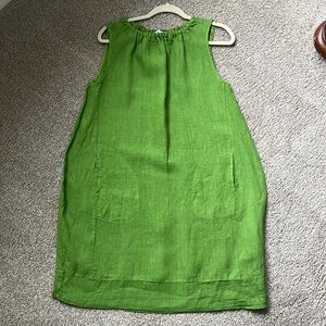 Pure Italian Linen Green Sleeveless Dress